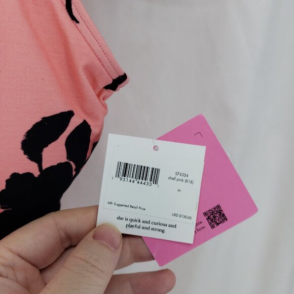 Kate Spade New York Printed Bow-Strap One-Piece Swimsuit Shell Pink Medium (AR) - Picture 2 of 6